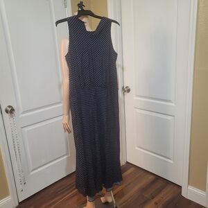 Michaels Navy and White Polka Dot Midi Dress